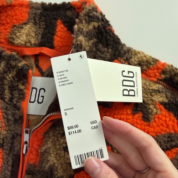 Urban Outfitters Orange and Brown Camo Fleece Jacket - Picture 2 of 2